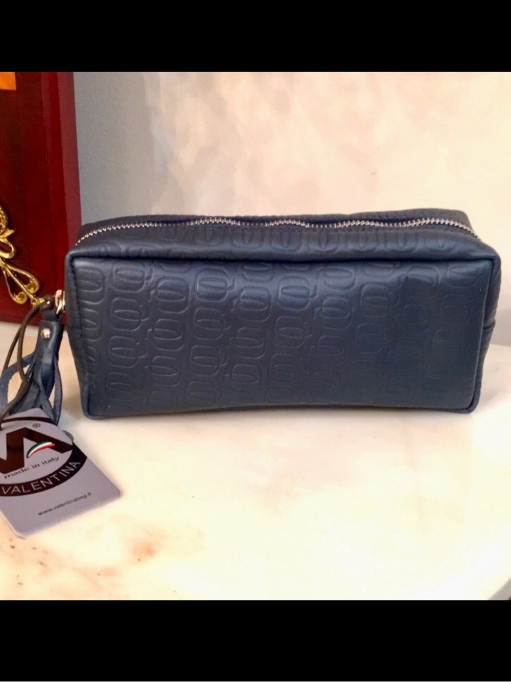 Valentina 100% Leather Printed Cosmetic Makeup Pouch made in Italy